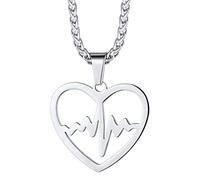 Richsteel Collier Pendentif Love-ECG Pulsation Pendentif avec Collier Réglable,Collier Battement de Coeur Acier Inoxydable en Couleur Argent Love Cadeau Noel