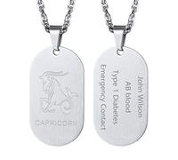 Richsteel Collier Signe Astrologique Personnalisable Vierge Pendentif Plaque Dog Tag Acier Inoxydable Homme Bijoux Constellation