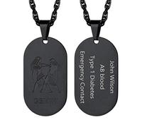 Richsteel Collier Signe Astrologique Personnalisé Bélier Pendentif Plaque Dog Tag Noir Homme Bijoux Constellation