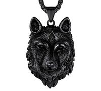 Richsteel Collier Tête de Loup Noir Acier Inoxydable,Pendentif Viking Amulette avec Chaîne Ajustable 55+5cm,Bijoux Protection Nordique pour Hommes,Garçons,Femmes