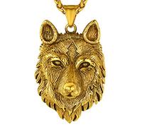 Richsteel Collier Tête de Loup Plaqué Or Acier Inoxydable,Pendentif Viking Amulette avec Chaîne Ajustable 55+5cm,Bijoux Protection Nordique pour Hommes,Garçons,Femmes