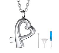 Richsteel Collier Urne pour Cendres Homme,Pendentif Ruban Coeur Urne Funéraire Acier Inoxydable,Bijoux pour Cendres Animaux Femme