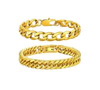 Richsteel Lot de 2 Bracelet Homme Acier Inoxydable Or Corde à maillons Chaîne de 9 mm et 8 mm de large et corde de 3 mm de large, 19cm