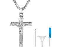 Richsteel Pendentif Croix Jésus Christ sur INRI en Acier Inoxydable pour Homme,Collier pour Cendre Memorial Bijoux Urne Crémation,Collier Souvenir Famille avec Chaîne Ajustable (55+5cm) 22+2"