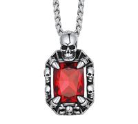 Richsteel Pendentif de Jewel Skull Halloween, Rouge Gothique Rétro Punk Crâne Onyx Synthétique de Qualité Supérieure