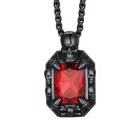 Richsteel Pendentif de Jewel Skull Halloween, Verre Rouge Gothique Rétro Punk Crâne Onyx Synthétique de Qualité Supérieure