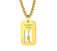 Richsteel Pendentif Homme À Graver Plaqué Or Acier Inoxydable Collier Plaque Gravé Initiale M Creusé Bijoux Lettres Fantaisie Cadeau Noel Anniversaire pour Hommes Garçons Femme
