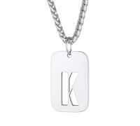 Richsteel Pendentif Homme Acier Inoxydable-Collier Plaque Gravé Initiale K Creusé avec Chaîne Réglable 55+5cm,Bijoux Lettres Fantaisie Cadeau Noel Anniversaire pour Hommes et Garçons,Femmes
