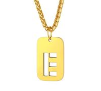 Richsteel Pendentif Homme Or Acier Inoxydable-Collier Plaque Gravé Initiale E Creusé avec Chaîne Réglable 55+5cm,Bijoux Lettres Fantaisie Cadeau Noel Anniversaire pour Hommes et Garçons,Femmes