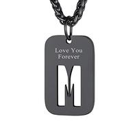 Richsteel Pendentif Homme Or Acier Inoxydable-Collier Plaque Gravé Initiale M Creusé avec Chaîne Réglable 55+5cm,Bijoux Lettres Fantaisie Cadeau Noel Anniversaire pour Hommes et Garçons,Femmes