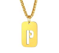 Richsteel Pendentif Homme Or Acier Inoxydable-Collier Plaque Gravé Initiale P Creusé avec Chaîne Réglable 55+5cm,Bijoux Lettres Fantaisie Cadeau Noel Anniversaire pour Hommes et Garçons,Femmes