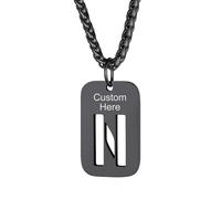 Richsteel Pendentif Personnalisé Prénom Homme Noir Acier Inoxydable Collier Plaque Gravé Initiale N Creusé Bijoux Lettres Fantaisie Cadeau Noel Anniversaire pour Hommes Garçon Femme