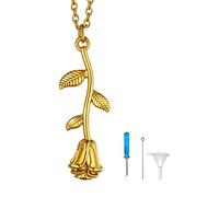 Richsteel Pendentif Urne Funéraire Cendre Collier Fleur Rose Plaqué Or pour Cendres Acier Inoxydable Bijoux Urne Cheveux Animaux Homme Femme