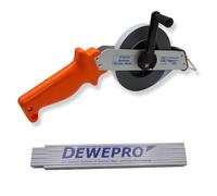 Richter Mètre ruban en acier 10 m avec graduation en mm - Début « A » - Mètre ruban 13 mm de large avec cadre en métal léger - Laqué blanc avec division duplex - En kit avec 1 mètre pliant DEWEPRO de