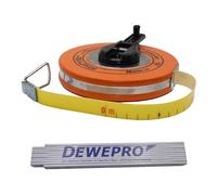 Richter Mètre ruban en fibre de verre 10 m, largeur 16 mm, ruban jaune gradué en cm, dans une capsule plate robuste avec revêtement en plastique, début A (10 cm d'avant), avec mètre DEWEPRO de 2 m