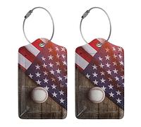 Richugui Étiquettes de bagage drapeau américain de baseball pour valise, étiquette de bagage avec rabat d'intimité, pour femmes et hommes, bagages, sac à main, sac d'école, sac à dos