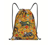 Richugui Sac à dos à cordon imprimé 3D avec cordon de serrage, motif tête de mort, chat noir, motif animaux mexicain, Noir , taille unique