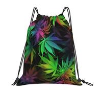 Richugui Sac à dos coloré avec cordon de serrage, motif feuilles et mauvaises herbes, sac de sport, sac de gym pour femmes et hommes, sacs à dos d'entraînement et de yoga, Noir , taille unique
