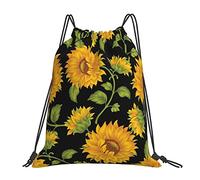 Richugui Sac à dos noir avec cordon de serrage motif tournesol pour femme et homme, Noir , taille unique