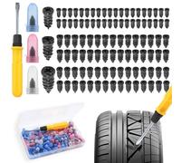 Richunie 100 Pcs Kit Reparation Pneu Moto, Meche Pneu Crevaison,avec Tournevis, Réparation Pneu Voiture Clous en Caoutchouc de Pneu sous Vide, Clou Reparation pneu Convient aux Voitures, Moto