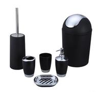 RichVibe Ensemble d'accessoires de salle de bain avec porte-brosse à dents, distributeur de savon, porte-brosse WC et poubelle pour la maison ou l'hôtel (noir)