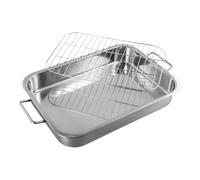 RichVibe Ensemble de plats à rôtir en acier inoxydable avec grille amovible - Plateau de cuisson multi-tailles pour four de cuisine - Plat à rôtir à la viande (36 x 26 x 6 cm)