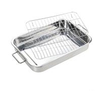 RichVibe Ensemble de plats à rôtir en acier inoxydable avec grille amovible - Plateau de cuisson multi-tailles pour four de cuisine - Plat à rôtir à la viande (33 x 23 x 5 cm)