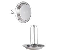 RichVibe Grille à rôtir de poulet en acier carbone avec bol pour barbecue, camping, four, cuisson lente - 17 cm de hauteur, 16,5 cm de diamètre, plateau à huile, support démontable