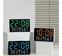 RichVibe Horloge électronique LED pour la maison avec affichage de la température et de l'humidité, pour grand écran, heure, date, indicateur de niveau de confort, montage mural ou de bureau, bleu