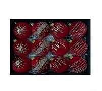 RichVibe Lot de 12 boules de Noël en velours floqué pour sapin de Noël - 8 cm - Boules festives à suspendre pour décoration d'intérieur (rouge)