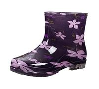 Richymfa Bottes de pluie pour femme rembourrées imperméables, bottines coupe-vent, colorées, chaussures plates confortables de jardin, chaussures de travail, bottes de pluie moyenne, hauteur bottine