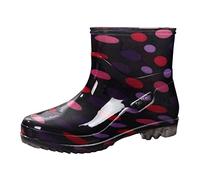 Richymfa Bottes de pluie pour femme rembourrées imperméables, bottines coupe-vent, colorées, chaussures plates confortables de jardin, chaussures de travail, bottes de pluie moyenne, hauteur bottine