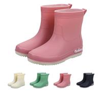 Richymfa Bottes en caoutchouc de pluie pour femme colorées, imperméables et antidérapantes, basses, chaussures confortables, couleur unie, bûches, tendance, bottines, résistantes pour femme, hiver