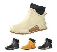 Richymfa Bottes en Caoutchouc Femme pour Pluie Antidérapant Confortable 2025 Bottines Chaudes Coupe Vent Mode Chaussures Moyenne Hauteur Extérieur Bottines Résistantes Rembourrées Bottines Femme Hiver