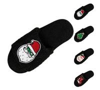 Richymfa Chaussons pour femme de Noël drôles Causal pantoufles d'hiver femme de Noël poilu éponge chaussures de père en coton doux Slide pour invités, intérieur extérieur, Noir , 39/40 EU