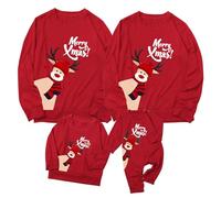 Richymfa Ensemble de sweat-shirt de Noël pour les familles sans capuche 2025 Pull de Noël Doux Chemise de Noël Renne Costume de Noël Casual T-shirt Rouge Sweatshirt pour papa Maman Bébé Fille, rouge