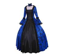 Richymfa Femmes Robe de Renaissance Médiévale Élégante Robe de Soirée à Manches Évasées Vintage Gothique Long Slim Fit Grande Taille Costume Halloween Fêtes Princesse Soirée