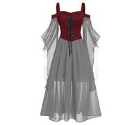 Richymfa Gothique Femme Halloween Carnaval Élégant - Robe Gothique Femme avec Lacets Vintage Robe de Cocktail Manches Dolman Robe de Bal Slim Fit Costumes d'Halloween de Soirée Princesse