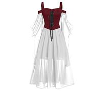 Richymfa Gothique Femme Halloween Carnaval Élégant - Robe Gothique Femme avec Lacets Vintage Robe de Cocktail Manches Dolman Robe de Bal Slim Fit Costumes d'Halloween de Soirée Princesse