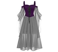 Richymfa Gothique Femme Halloween Carnaval Élégant - Robe Gothique Femme avec Lacets Vintage Robe de Cocktail Manches Dolman Robe de Bal Slim Fit Costumes d'Halloween de Soirée Princesse
