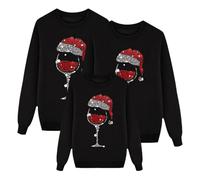 Richymfa Hoodies de Noël Famille Sans Cap, Maillots de Noël Doux Chemise de Noël Personnalisé Ensemble de Famille Pulls Confortable Pull Rouge T-shirt pour papa Maman Bébé Fille, Noir , XXL
