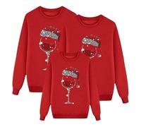Richymfa Hoodies de Noël Famille Sans Cap, Maillots de Noël Doux Chemise de Noël Personnalisé Ensemble de Famille Pulls Confortable Pull Rouge T-shirt pour papa Maman Bébé Fille, rouge, XL