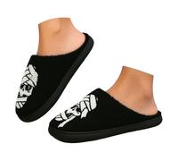 Richymfa Pantoufles Femmes Hommes d'Hiver Peluche, Chaussons d'Halloween Lire Slip on Chaussures Pumpkin Plat Slip pers Confortable Doux Slide Unisexe Chaussons Femmes Chaussures, Noir , 38 EU