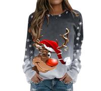 Richymfa Pull Femme Noël Curvy Pull De Noël Baggy Sweat Sans Capuche Femmes Imprimé Hiver Sweatshirt à la Mode Casual Cadeau de Noël, Noir , S