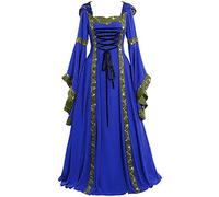 Richymfa Robe d'Halloween Femme Gothique Slim Fit Robe de Femmes Médiévale avec Lacets Curvy Robe de Cérémonie Manches Dolman En Dentelle Maxi Robes de Soirée Costumes d'Halloween de Soirée Princesse