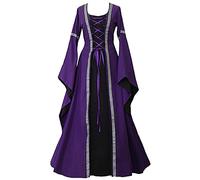 Richymfa Robe d'Halloween Femme Gothique Slim Fit Robe de Femmes Médiévale avec Lacets Curvy Robe de Cérémonie Manches Dolman En Dentelle Maxi Robes de Soirée Costumes d'Halloween de Soirée Princesse