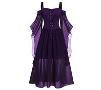 Richymfa Robe Gothique Femme Halloween Curvy Robe Gothique Victorienne Femme En Dentelle Slim Fit Robe de Cérémonie Manches Trompette avec Lacets Robes de Soirée Costumes d'Halloween de Soirée