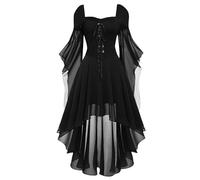 Richymfa Robe Gothique Femme Médiévale 50s Vintage Robe Femme Gothique Noir Costumes d'Halloween Longue Robe de Mariée Gothique Manches d'Épaule Découverte Carnaval Fête de Bal Halloween Vêtements, 01