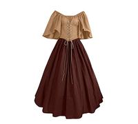 Richymfa Robe médiévale Femme Renaissance grande taille Robe de Soirée à Manches Courtes Élégante Robe de Bal Longue Slim Fit Vintage Costumes Moyen Âge Reine Victorienne pour Carnaval, 03#kaki, M