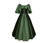 Richymfa Robe médiévale Femme Renaissance grande taille Robe de Soirée à Manches Courtes Élégante Robe de Bal Longue Slim Fit Vintage Costumes Moyen Âge Reine Victorienne pour Carnaval, Vert-3, S